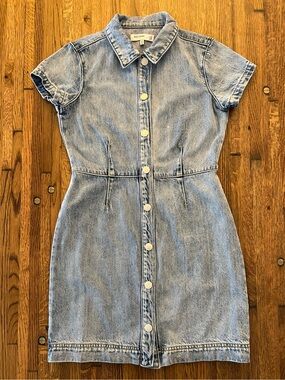 DECJUBA Light Wash Denim Button-Front Kids Dress